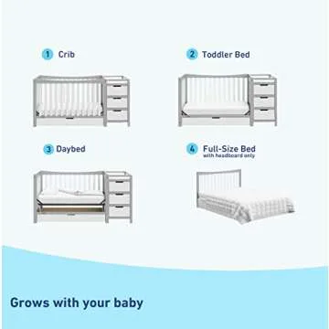 Graco Remi 4-In-1 Convertible Crib & Changer With Drawer (Pebble Gray & White) – GREENGUARD Gold Certified, Crib And Changing-Table Combo, Includes Changing Pad, Converts To Toddler Bed, Full-Size Bed