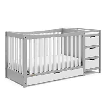 Graco Remi 4-In-1 Convertible Crib & Changer With Drawer (Pebble Gray & White) – GREENGUARD Gold Certified, Crib And Changing-Table Combo, Includes Changing Pad, Converts To Toddler Bed, Full-Size Bed