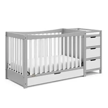 Graco Remi 4-In-1 Convertible Crib & Changer With Drawer (Pebble Gray & White) – GREENGUARD Gold Certified, Crib And Changing-Table Combo, Includes Changing Pad, Converts To Toddler Bed, Full-Size Bed