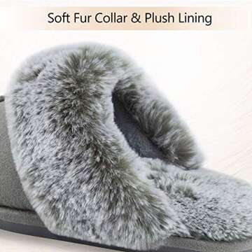 Cozyfurry Womens Slipper Fuzzy Fluffy House Slippers Faux Fur Cozy Warm Soft Indoor Shoes Memory Foam Anti-skid Rubber Sole Grey 7-8