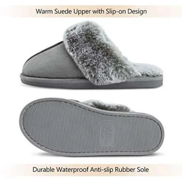 Cozyfurry Womens Slipper Fuzzy Fluffy House Slippers Faux Fur Cozy Warm Soft Indoor Shoes Memory Foam Anti-skid Rubber Sole Grey 7-8