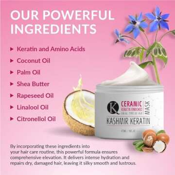 Kashmir Keratin Ceramic Hair Mask,deeply conditions dry, damaged hair, repairs with keratin, making ...