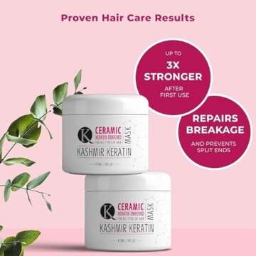 Kashmir Keratin Ceramic Hair Mask,deeply conditions dry, damaged hair, repairs with keratin, making it soft, frizz-free, hydrated, well-conditioned, and adds shine.(16 oz)