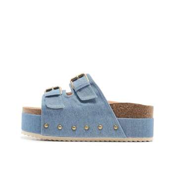 ATBELL Women's Platform Cork Slides Dual Buckled Straps Suede Clogs Slip On Flatform Sandals for Wom...