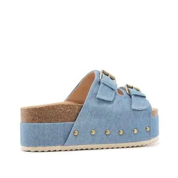 Trendy ATBELL Women's Platform Cork Slides in Denim