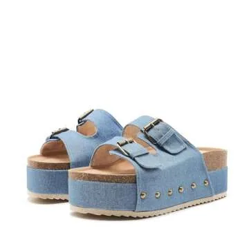 Trendy ATBELL Women's Platform Cork Slides in Denim