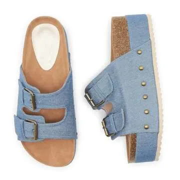 Trendy ATBELL Women's Platform Cork Slides in Denim