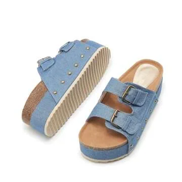 Trendy ATBELL Women's Platform Cork Slides in Denim