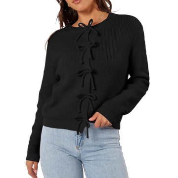 Chic kipfall Women's Cardigan Sweaters with Unique Bow Buttons for Stylish Comfort