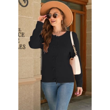 kipfall Women's Stylish Cardigan with Bow Buttons