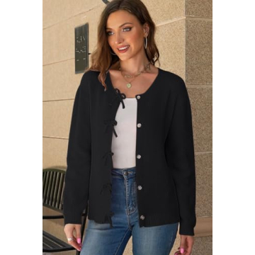 kipfall Women's Stylish Cardigan with Bow Buttons