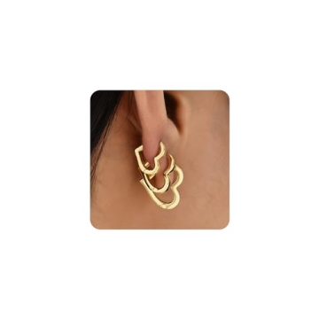Sloong 3 Pairs Chunky Hoop Earrings Set Gold Plated for Women