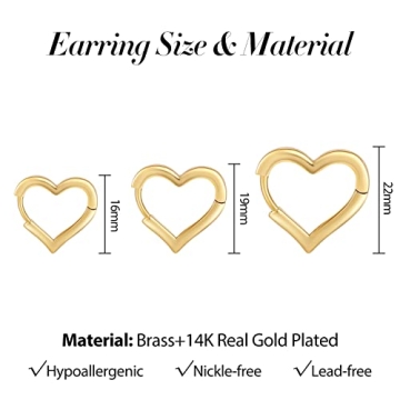 Sloong 3 Pairs Gold Plated Hypoallergenic Hoop Earrings Set