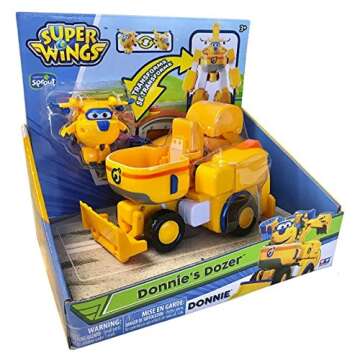 Super Wings 7" Donnie's Dozer Playset with 2" Transform-a-Bot Donnie Mini Figure, Transforming Airplane Toy Vehicle, Plane to Robot, Birthday Gift For Preschool Kids 3 4 5 year old Boys And Girls