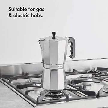 VonShef Stovetop Aluminium Espresso Maker Moka Pot, Chrome, 12 Espresso Cup Capacity