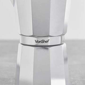 VonShef Stovetop Aluminium Espresso Maker Moka Pot, Chrome, 12 Espresso Cup Capacity