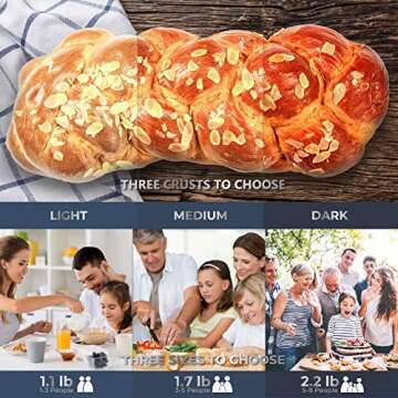 Bread Maker, ALBOHES 2.2LB Stainless Steel Bread Machines with Gluten Free Setting, Automatic Nut Dispenser, 17 Programmable Menu Settings, 3 Loaf Sizes 3 Crust Colors