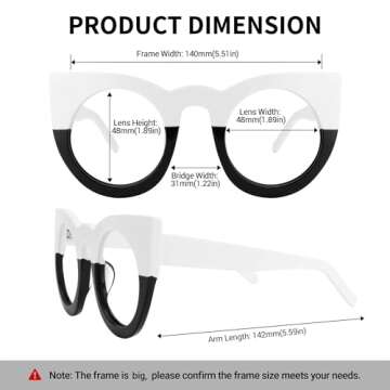 Zeelool Vintage Oversized Thick Cat Eye Glasses Frame for Women with Non-prescription Clear Lens Ophelia VFP0290-03 White/Black