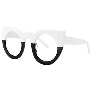 Zeelool Vintage Oversized Thick Cat Eye Glasses Frame for Women with Non-prescription Clear Lens Ophelia VFP0290-03 White/Black