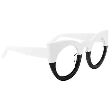 Zeelool Vintage Oversized Thick Cat Eye Glasses Frame for Women with Non-prescription Clear Lens Ophelia VFP0290-03 White/Black