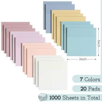 [1000 Sheets] Transparent Sticky Notes, 3x3 inch Pastel Color Clear Sticky Notes, Self-Adhesive Wate...