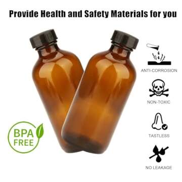 YINGERHUAN 8oz Glass Vanilla Extract Bottles,Round Amber Glass Boston Bottles with Caps for Syrup,10 Pack Glass Sample Bottles with Stickers and Funnel for Essential Oils,Wedding,Christmas