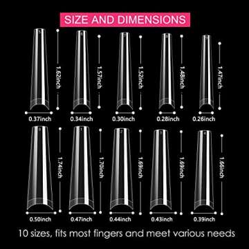 500Pcs XXL No C Curve Coffin Nail Tips for Acrylic Nails Professional Set, Clear Nail Tips Half Cover Long Fake Nails, Ballerina Shaped French Nails for Nail Salon and DIY Nail Art 10 Sizes