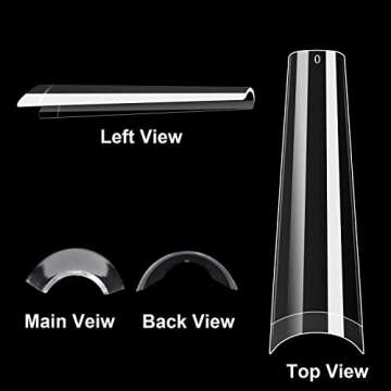 500Pcs XXL No C Curve Coffin Nail Tips for Acrylic Nails Professional Set, Clear Nail Tips Half Cover Long Fake Nails, Ballerina Shaped French Nails for Nail Salon and DIY Nail Art 10 Sizes