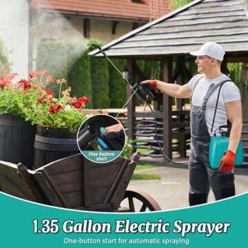 Battery Powered Garden Sprayer with 3 Nozzles, 1.35 Gallon Electric Pump Sprayer with Telescopic Wan...