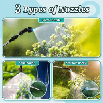 Battery Powered Garden Sprayer with 3 Nozzles, 1.35 Gallon Electric Pump Sprayer with Telescopic Wand and USB Rechargeable Handle, Portable Lawn Sprayer with Shoulder Strap for Gardening