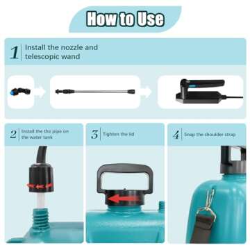 Battery Powered Garden Sprayer with 3 Nozzles, 1.35 Gallon Electric Pump Sprayer with Telescopic Wand and USB Rechargeable Handle, Portable Lawn Sprayer with Shoulder Strap for Gardening