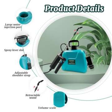 Battery Powered Garden Sprayer with 3 Nozzles, 1.35 Gallon Electric Pump Sprayer with Telescopic Wand and USB Rechargeable Handle, Portable Lawn Sprayer with Shoulder Strap for Gardening
