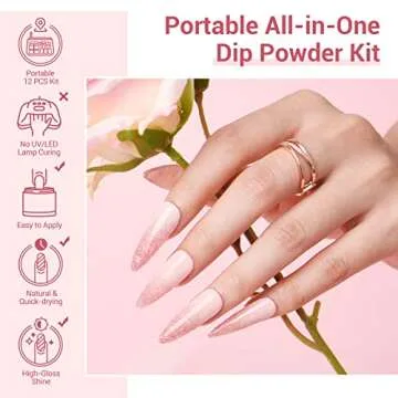 AZUREBEAUTY Dip Powder Nail Kit Starter, Clear Pale Pink Glitter, 4 Colors Pink Tones Dipping Powder...