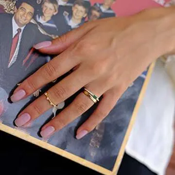 espere Dainty Minimal Emerald Baguette Ring | 18K Gold Plated Emerald Diamond Simulant Stackable Ring | Minimal CZ Anniversary Band Size 8