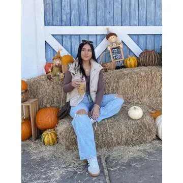 UANEO Womens PU Leather Cropped Puffer Vest Winter Faux Leather Zip Up Sleeveless Jacket (Beige, Small)