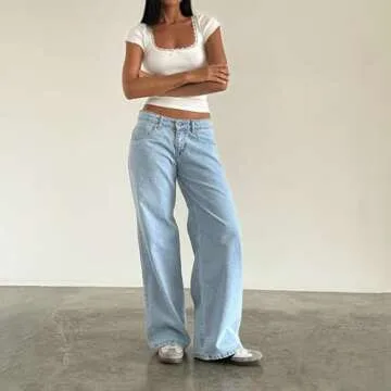 Women's Wide Leg Jeans Straight Leg Boyfriend Denim Pants Low Rise Baggy Jeans Casual Loose Jeans Y2...
