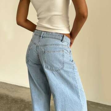 Women's Wide Leg Jeans Straight Leg Boyfriend Denim Pants Low Rise Baggy Jeans Casual Loose Jeans Y2K E-Girl Pants (Light Blue, XL)