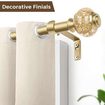 1 Inch Gold Curtain Rods for Windows 72 to 144 Inches (6 to 12 ft), USFOOK Telescoping Single Drapery Rod, Decorative Curtain Rod with Luxury Translucent Finials