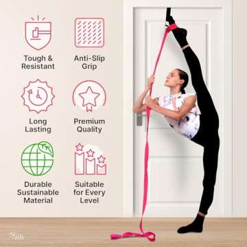 Stretching Strap with Door Anchor & Resistance Band – Improve Leg Stretch Flexibility for Splits, ...