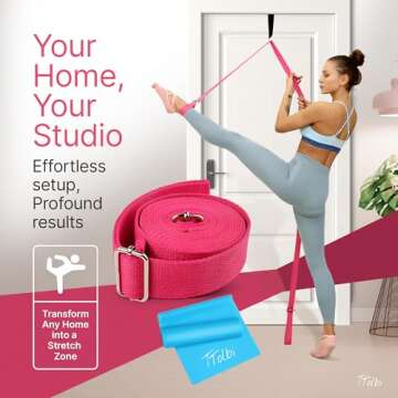 Stretching Strap with Door Anchor & Resistance Band – Improve Leg Stretch Flexibility for Splits, Ballet, Dance, Cheer, Yoga & Gymnastics - Home Leg Stretcher Trainer Equipment Stuff for All Levels
