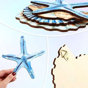 Yookeer 4 Pcs Beach Wall Decor Seashell Starfish Bathroom Decor Rustic Ocean Coastal Summer Themed W...
