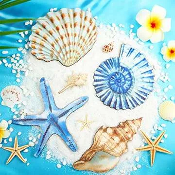 Yookeer 4 Pcs Beach Wall Decor Seashell Starfish Bathroom Decor Rustic Ocean Coastal Summer Themed Wall Art Gifts for Living Room Bathroom Bedroom(Small)