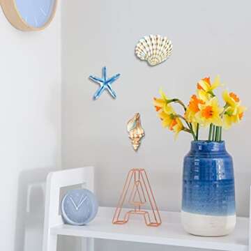 Yookeer 4 Pcs Beach Wall Decor Seashell Starfish Bathroom Decor Rustic Ocean Coastal Summer Themed Wall Art Gifts for Living Room Bathroom Bedroom(Small)