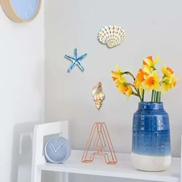 Yookeer 4 Pcs Beach Wall Decor Seashell Starfish Bathroom Decor Rustic Ocean Coastal Summer Themed Wall Art Gifts for Living Room Bathroom Bedroom(Small)