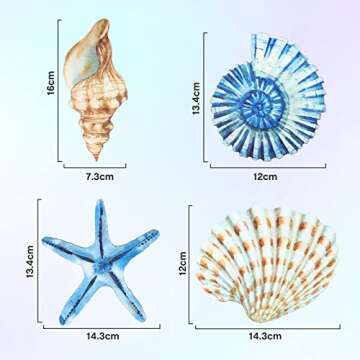 Yookeer 4 Pcs Beach Wall Decor Seashell Starfish Bathroom Decor Rustic Ocean Coastal Summer Themed Wall Art Gifts for Living Room Bathroom Bedroom(Small)