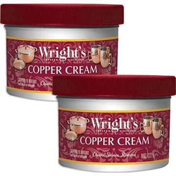 Wright's Copper and Brass Polish and Cleaner Cream- 8 Ounce - 2 Pack - Gently Clean and Remove Tarni...