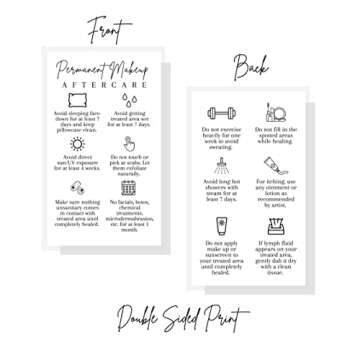 Permanent Makeup PMU aftercare Instructions Minimalist | 50 pk 2 x 3.5” business cards Makeup Artist Tattoo Microblading, Lip Blushing, Eyeliner Client Cards How To Care for White and black Simple