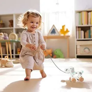 WoodenEdu Baby Toys Car,Wooden Pull Along Toddler Toy, Developmental Toy for 1 Year Old Girl Boy Birthday Gift (Dog)