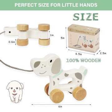WoodenEdu Baby Toys Car,Wooden Pull Along Toddler Toy, Developmental Toy for 1 Year Old Girl Boy Birthday Gift (Dog)