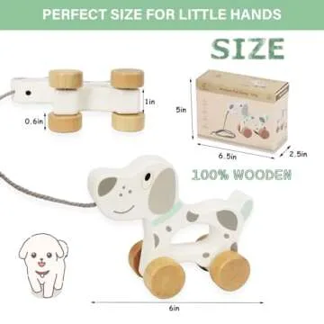 WoodenEdu Baby Toys Car,Wooden Pull Along Toddler Toy, Developmental Toy for 1 Year Old Girl Boy Birthday Gift (Dog)